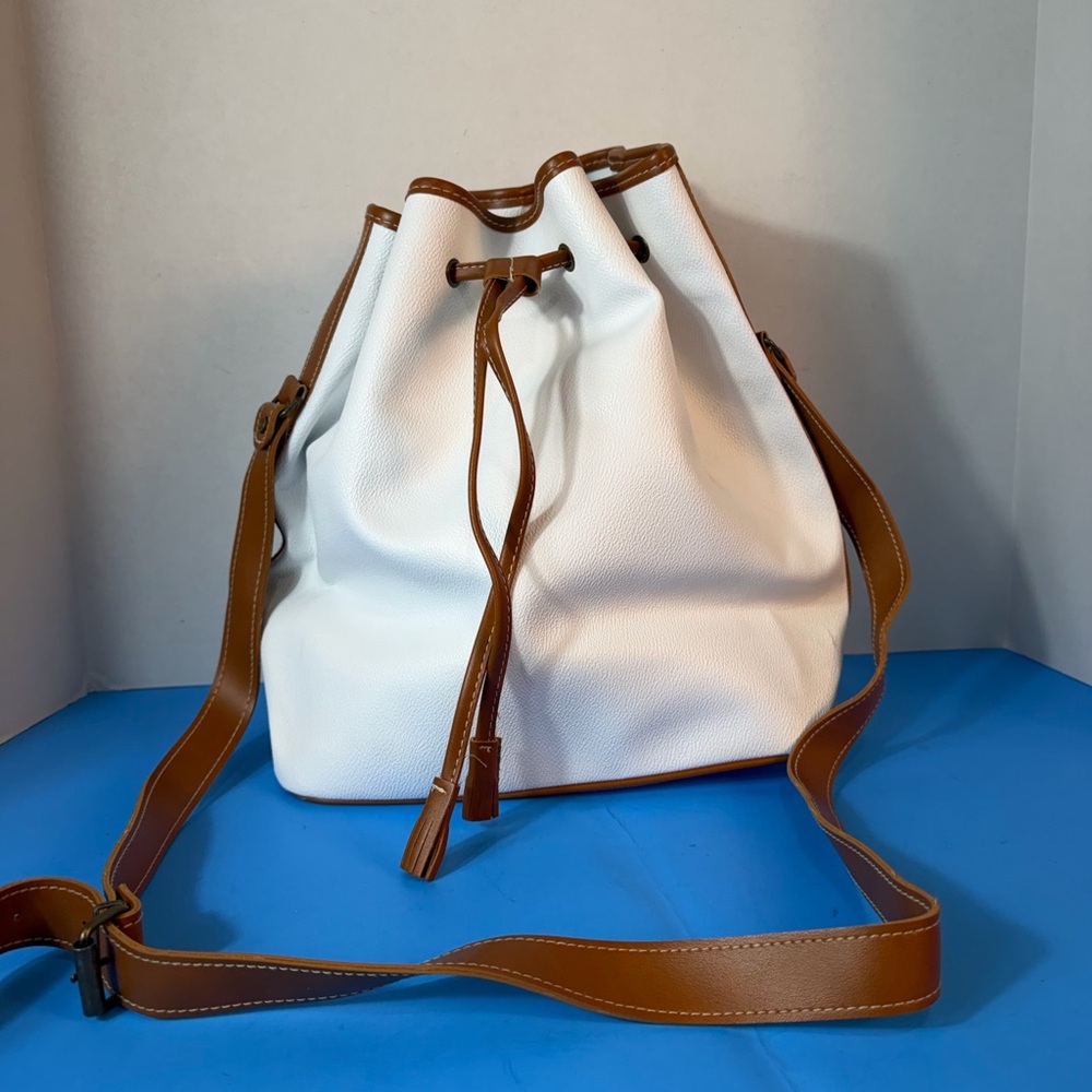 White and Tan Bucket Bag